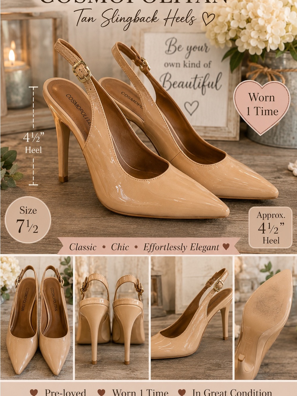Cosmopolitan Nude Patent Pointed-Toe Slingback Heels